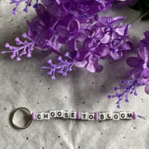 Choose To Bloom - Black, White, and Purple Keychain